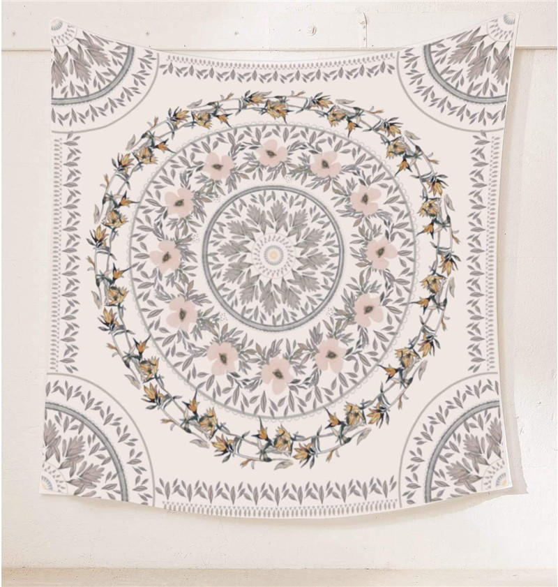Sketched Floral Medallion Tapestry, Bohemian Mandala Wall Hanging Tapestries, Indian Art Print Mural for Bedroom Living Room Dorm Home Décor
