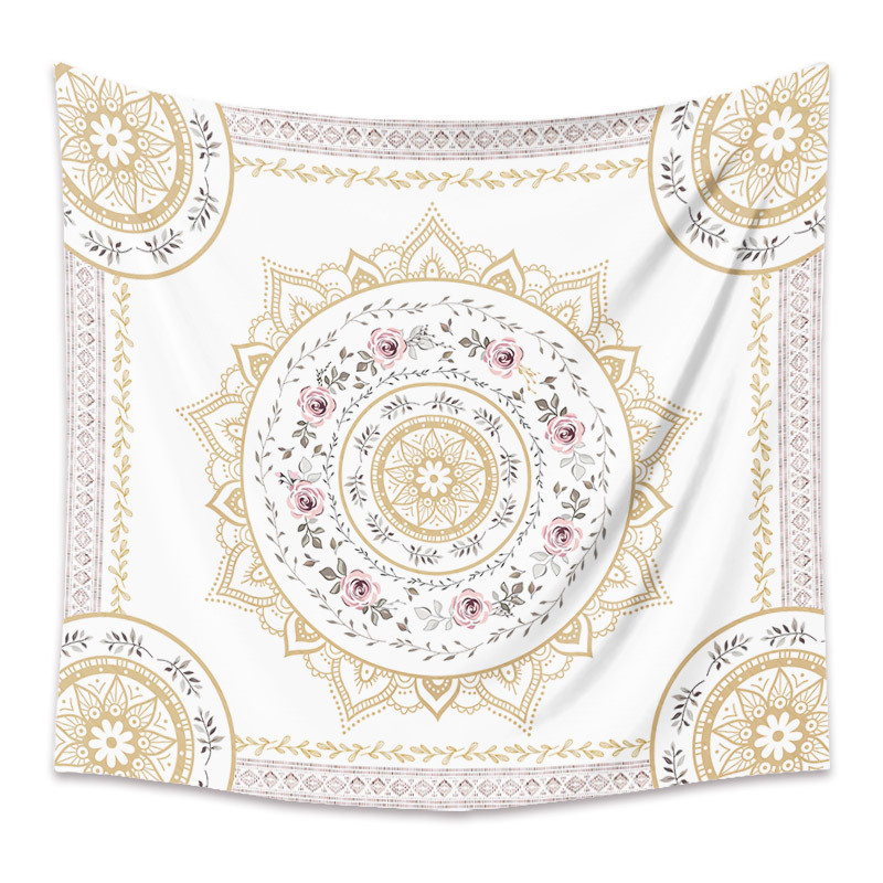 Sketched Floral Medallion Tapestry, Bohemian Mandala Wall Hanging Tapestries, Indian Art Print Mural for Bedroom Living Room Dorm Home Décor