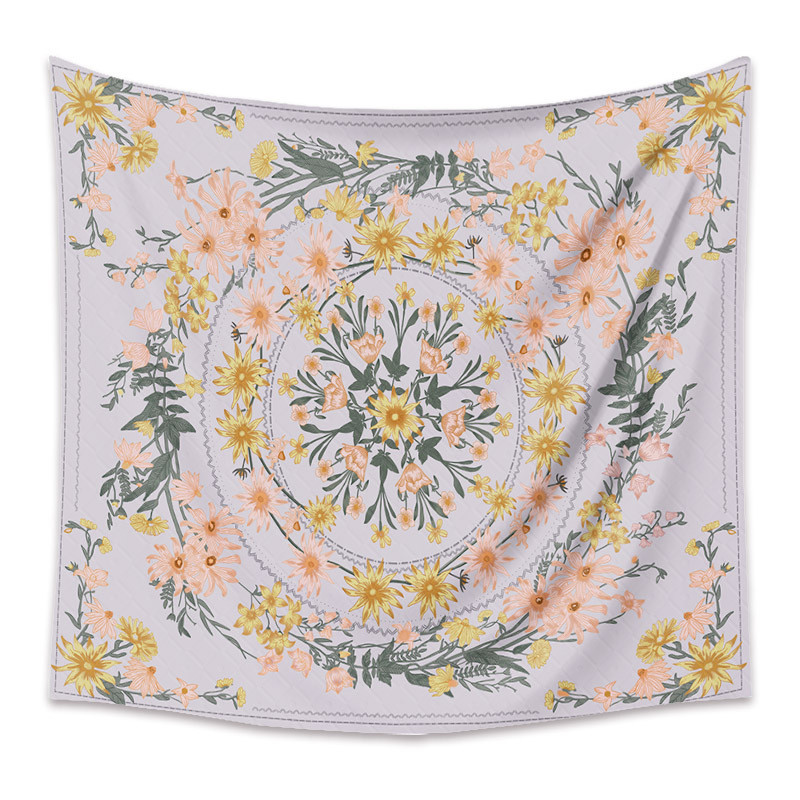 Sketched Floral Medallion Tapestry, Bohemian Mandala Wall Hanging Tapestries, Indian Art Print Mural for Bedroom Living Room Dorm Home Décor