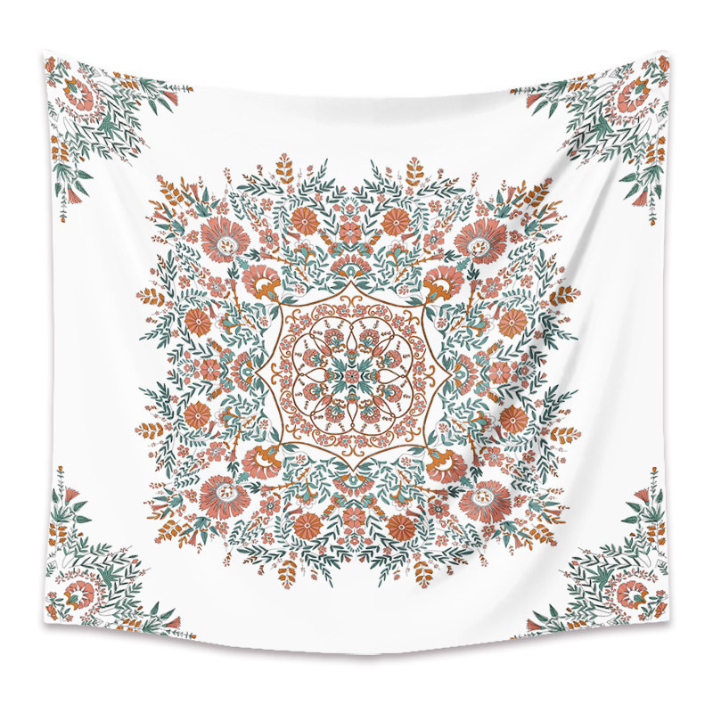 Sketched Floral Medallion Tapestry, Bohemian Mandala Wall Hanging Tapestries, Indian Art Print Mural for Bedroom Living Room Dorm Home Décor