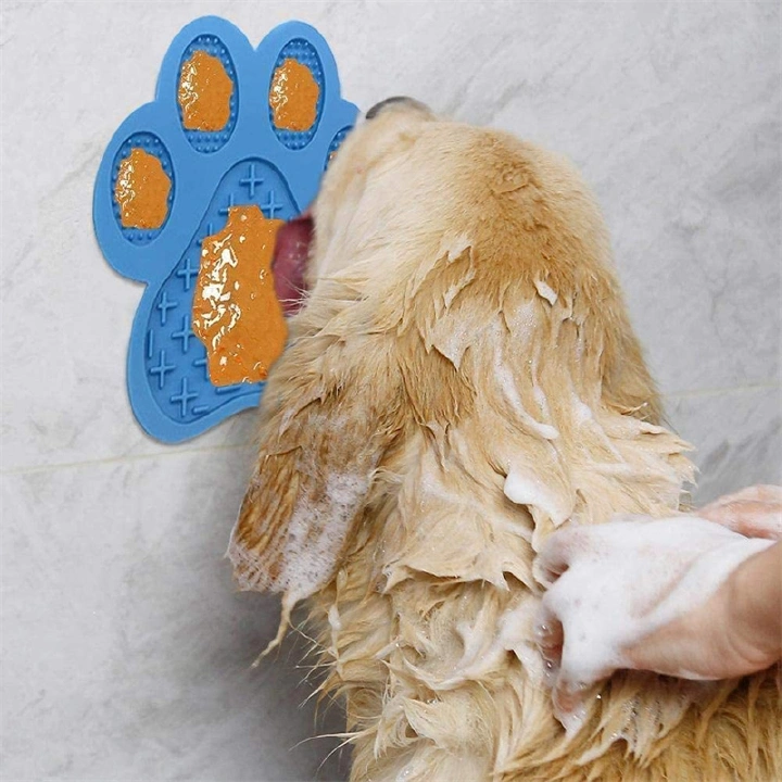 Pet Silicone Licking Pad, Anti-Choke Slow Food With Suction Cup Tool, For Dog Cat Pet Bath Distraction, Cross Style Two Pack (Orange & Blue)