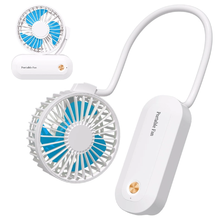 3 in 1 Versatile Small Fan Portable Handheld Fan Rechargeable Foldable Fan 3 Speeds Air Circulatory Fan for Travel Office Room Household (White)