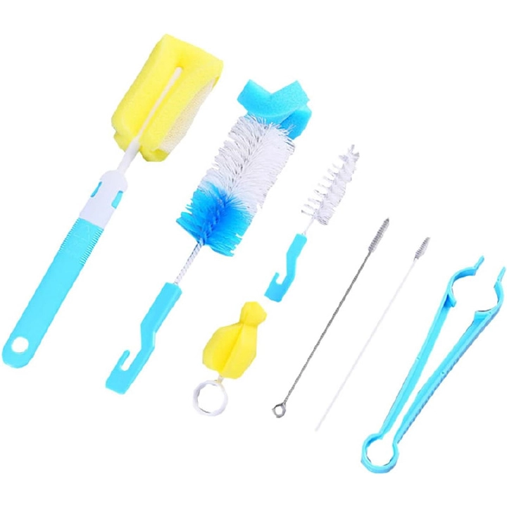 TS 7Pcs Bottle Cleaning Brush Set 360° Degrees Rotating Scrub Baby Feeding Bottle Sponge Bottle Cap Pacifier Cup Cleaning Brushes Straw Children Milk Cleaning Tools