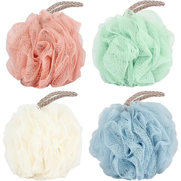 TS Loofah Sponge Shower Loofahs 50g Bath Sponges Mesh Balls 2/4 Colors for Body Wash Back Scrubber Bathroom Men Women - 2/4 Pack Scrubber Cleaning Bathing Accessories
