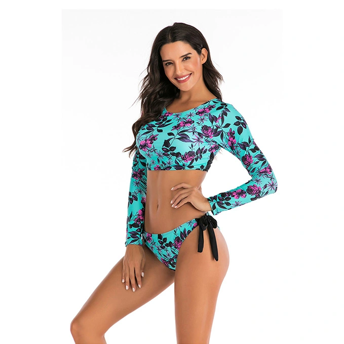 TS Womems Swimsuits Long Sleeve Two Piece Rash Guard UV Protection Crop Top Bathing Suits