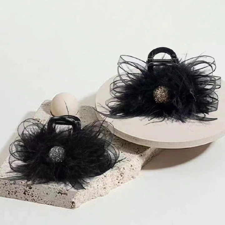 TS Feather Hair Claw Clips Snow Zircon Hair Claw Clips Bows Hair Clips Barrtette Hair Accessories for Women Girls