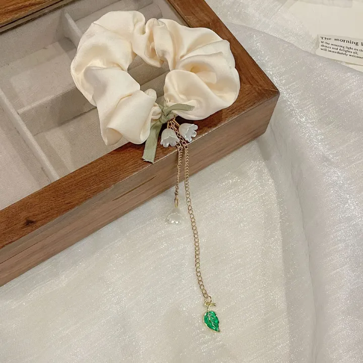 Floral Hair Scrunchies Hair Elastics Ties for Women Girls Hair Rubber Bands Ponytail Holders for Thick Hair Styling Accessories