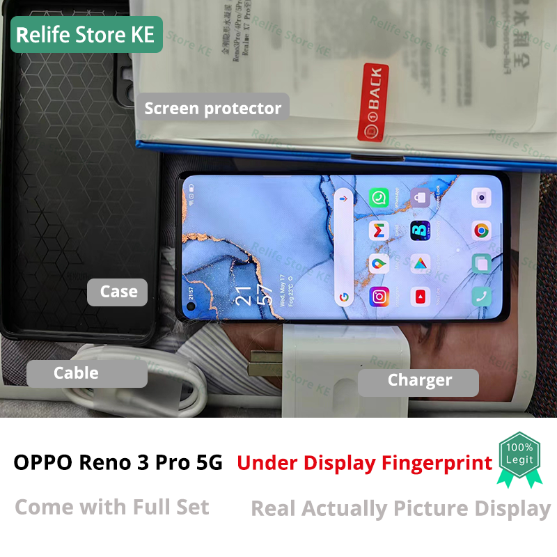 Refurbished Phone OPPO Reno3 Pro 13(8+5)GB RAM 90hz AMOLED Curved Screen 128GB Stoarge in-Display Fingerprint 48MP+32MP 4025 mAh 99% New Dual 5G Snapdragon 765G OPPO Reno 3 Pro Smart Phones