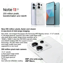 Refurbished Phones XIAOMI Redmi Note 13 Pro 12GB RAM 120Hz OLED 256GB Storage Dual SIM 5G Network Snapdragon 7s Gen 2 200MP Camera Underdisplay Fingerprint Unlock Android 13 Smart Phones