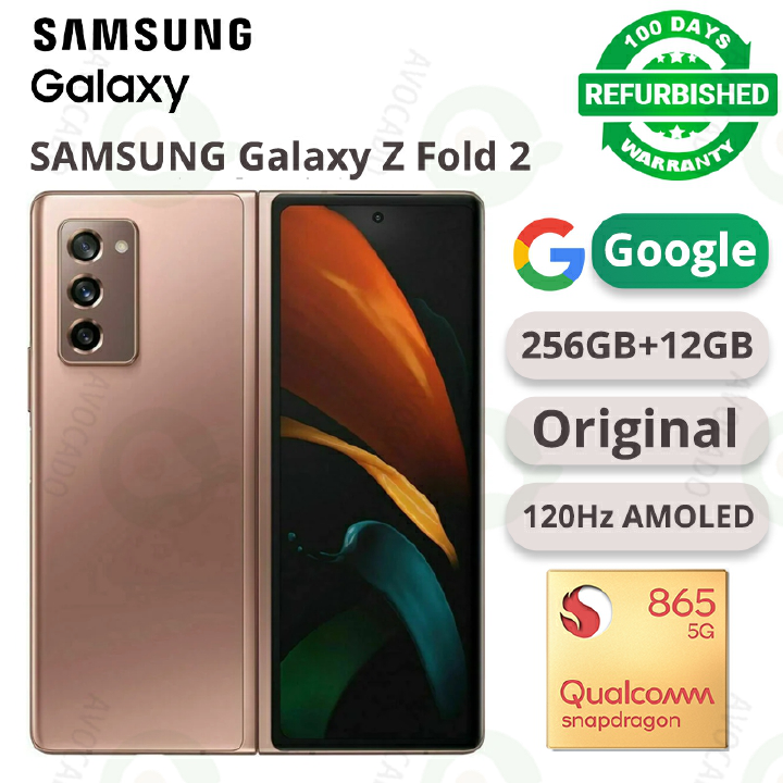 Refurbished SAMSUNG Galaxy Z Fold 2 5G 12GB RAM 256GB Storage Snapdragon 865 5G Single SIM 120Hz Foldable Dynamic AMOLED Android 13 4500 mAh Battery Smart Phones
