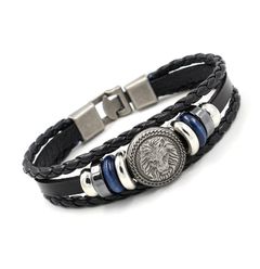 New men's bracelet Vintage lion head rivet leather bracelet Personality simple lovers bracelet bracelet Black