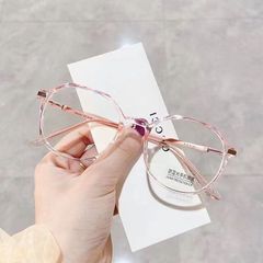 2053 Korean Fashion Polygon Transparent Frame Thin Face Net Red High Definition Flat Mirror Pink one
