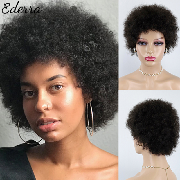 Short Afro Kinky Curly Wave Brazilian Human Hair Wigs Off Black Brown Color Wig For Black Women