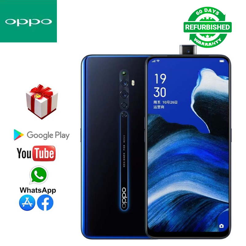 Refurbished (Face Unlock) OPPO Reno 2Z Smart phone 8GB+128GB Smartphone Unlock No Fingerprint 6.5 inch 2G/3G/4G LTE 48MP + 13MP + 8MP + 2MP + 16MP Camera Dual SIM 4000mAh