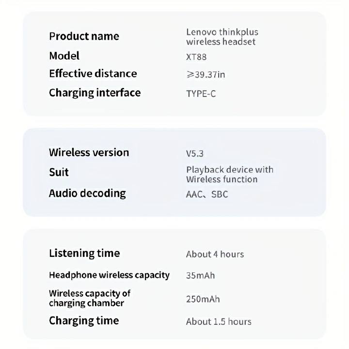 Lenovo Thinkplus XT88 Earpods Bluetooth Earphones TWS Wireless Earphone Bluetooth 5.3 Dual Stereo Noise Reduction Bass Touch Control Long Standby headset
