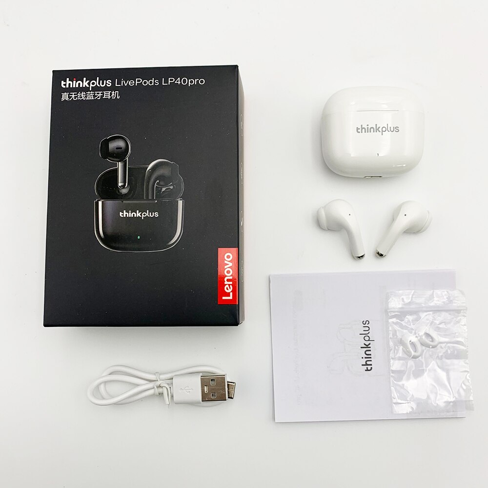 Lenovo ThinkPlus LP40 Pro Earpods Bluetooth Earphones TWS Wireless Earphones 5.1 Waterproof Sport Earphones with Microphone Music