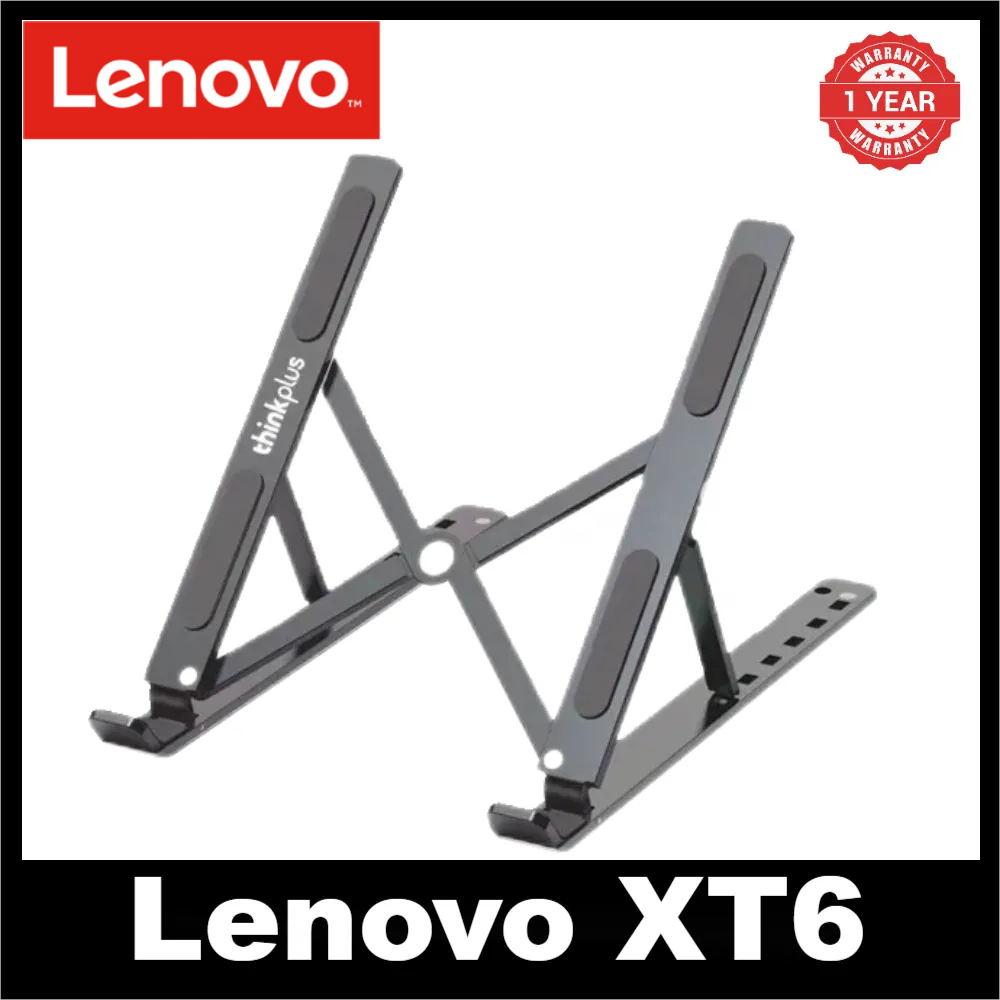 Lenovo XT6 Universal Laptop Stand - Adjustable, Foldable, Aluminum Alloy, Supports up to 20KG - Silver  Black