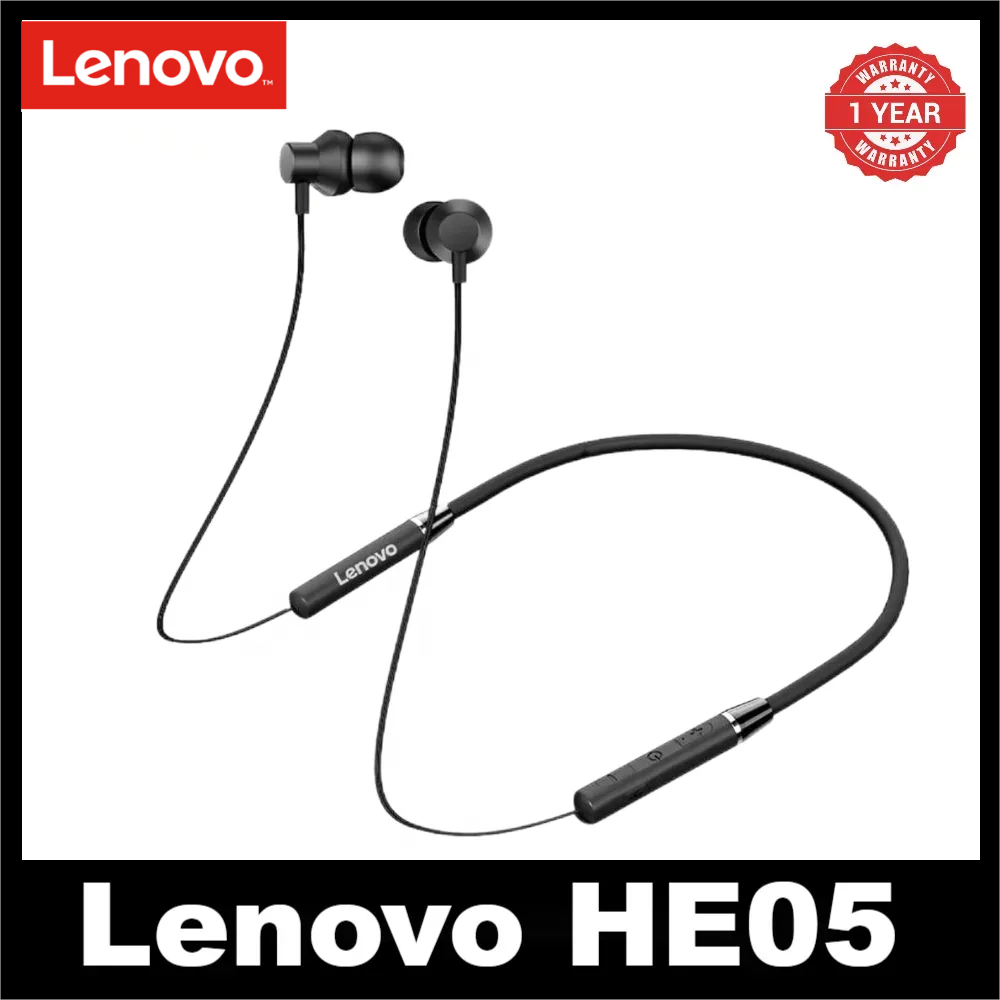 Lenovo Thinkplus HE05/HE05X Bluetooth Earphones Neck Hanging Super Bass Sports Earphones with Mic Wireless Headphone for Android IOS with charging cable Black