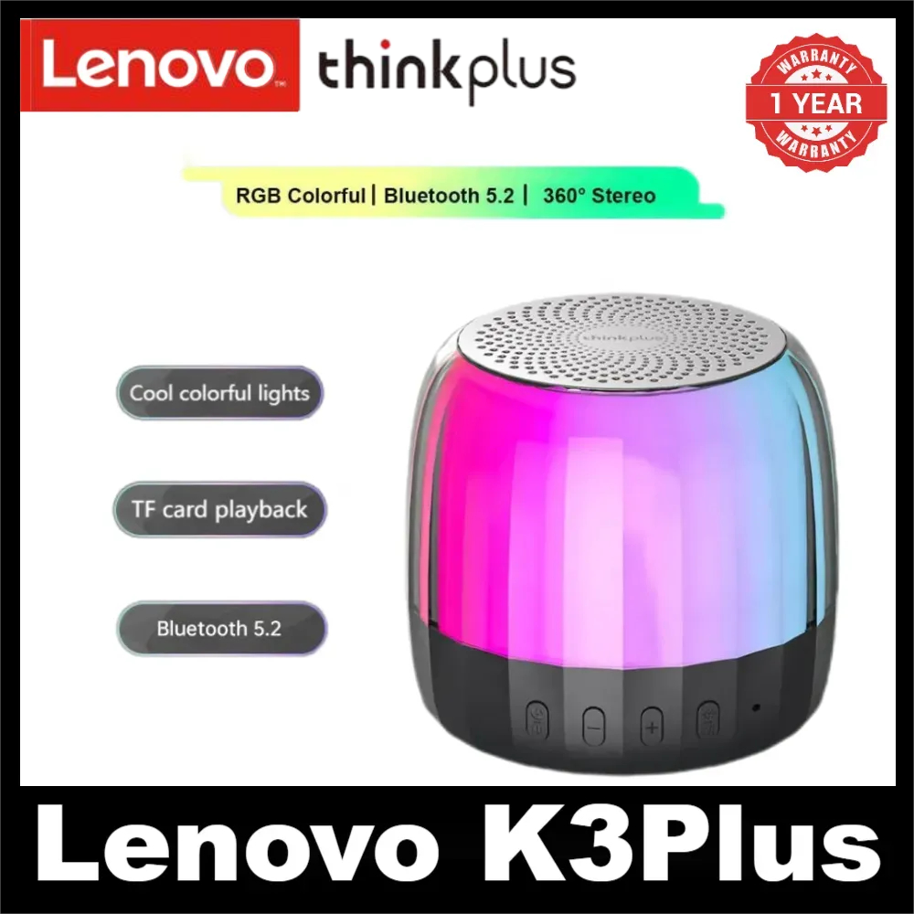 Lenovo K3 PLUS Speaker-Bluetooth 5.2 Portable Colorful Lighting Mini Outdoor Speakers TWS Supports TF Card Playback Long Battery Life High Volume Bluetooth Speakers Subwoofer