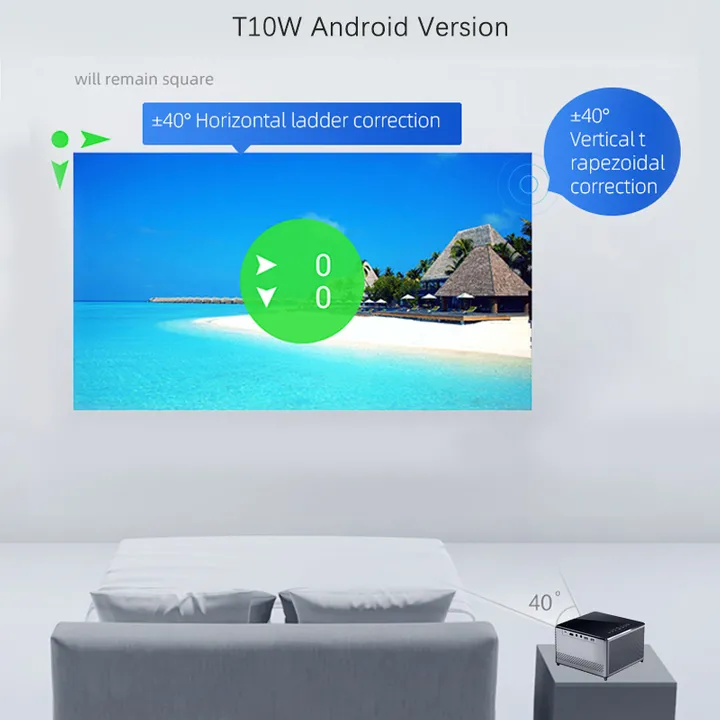 TouYinger T10 1080P 2.4G/5G WiFi Smart Projector, Multimedia Android 9.0 Beamer 7200Lumens High Brightness 200" Display Home Use Projector,Support Wireless Phone Computer Projector, Built-in Speaker