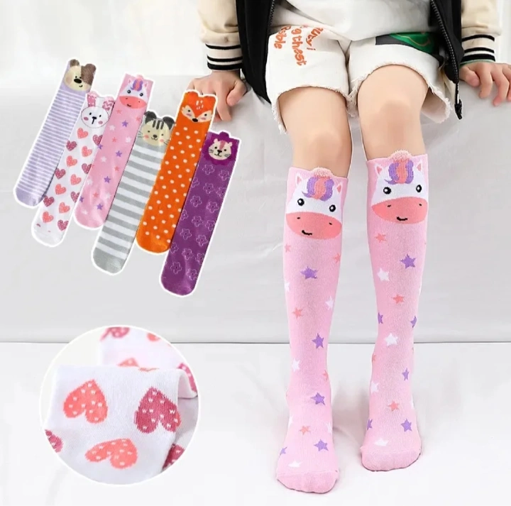 6 Pairs Girls Over the Knee/Calf Thick Cotton Socks with Cartoon Faces