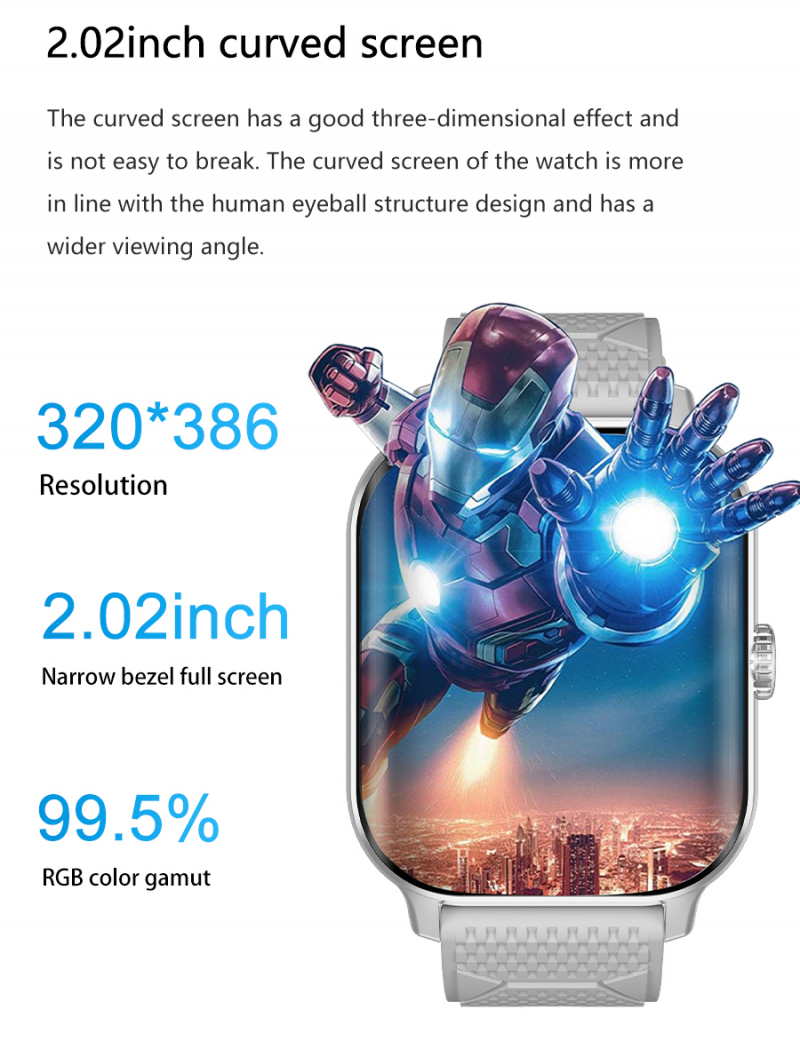 Smartwatches F12 2.02" Smart Watches Sport Touch Curved Screen Blood Glucose Heart Rate Blood Pressure Monitoring Bluetooth Talking Smartwatch Men Women for ANDROID