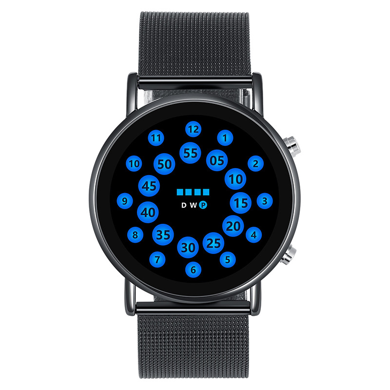 Fashion Thin Mesh With LED Tumbler Watch Korean Version of Creative Running Light Student Turntable led Electronic Watch