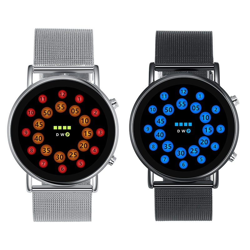 Fashion Thin Mesh With LED Tumbler Watch Korean Version of Creative Running Light Student Turntable led Electronic Watch