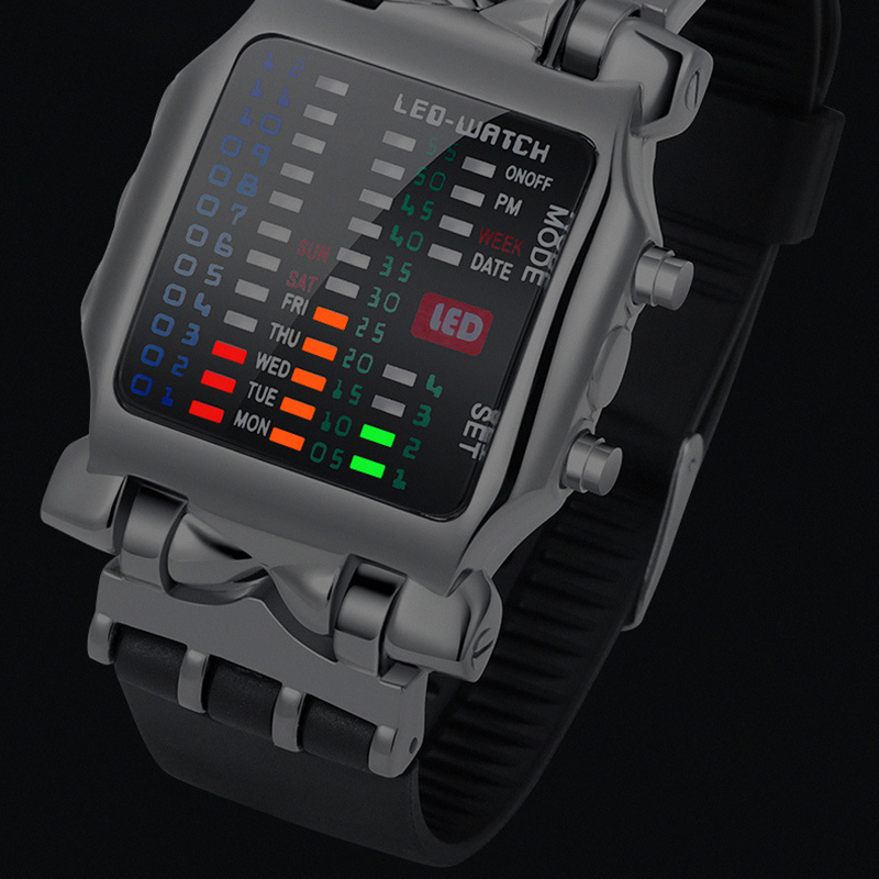 LED Watch Men Fashion Creative Crab Type Electronic Watch Luminous Binary Gift Business Style Cool Waterproof Multi Function