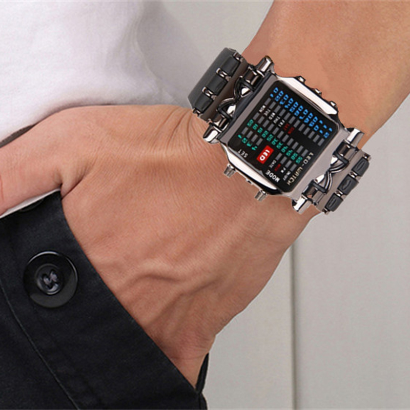 LED Watch Men Fashion Creative Crab Type Electronic Watch Luminous Binary Gift Business Style Cool Waterproof Multi Function