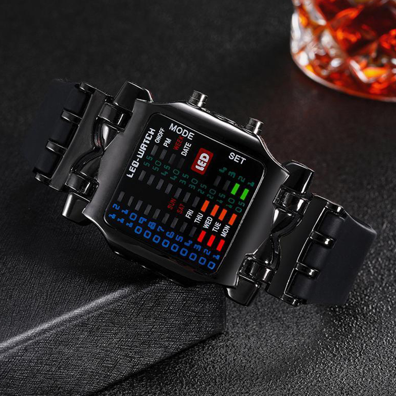 LED Watch Men Fashion Creative Crab Type Electronic Watch Luminous Binary Gift Business Style Cool Waterproof Multi Function