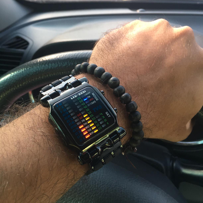 LED Watch Men Fashion Creative Crab Type Electronic Watch Luminous Binary Gift Business Style Cool Waterproof Multi Function