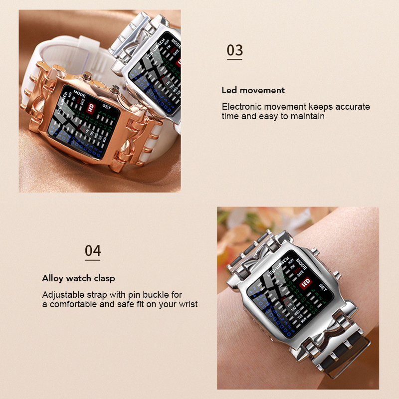 LED Watch Men Fashion Creative Crab Type Electronic Watch Luminous Binary Gift Business Style Cool Waterproof Multi Function