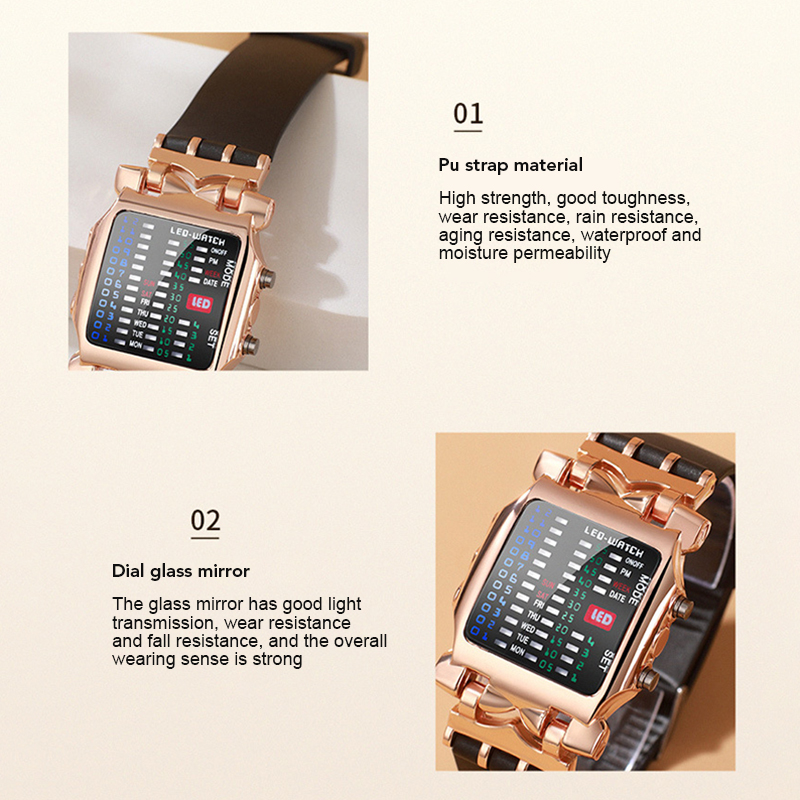LED Watch Men Fashion Creative Crab Type Electronic Watch Luminous Binary Gift Business Style Cool Waterproof Multi Function