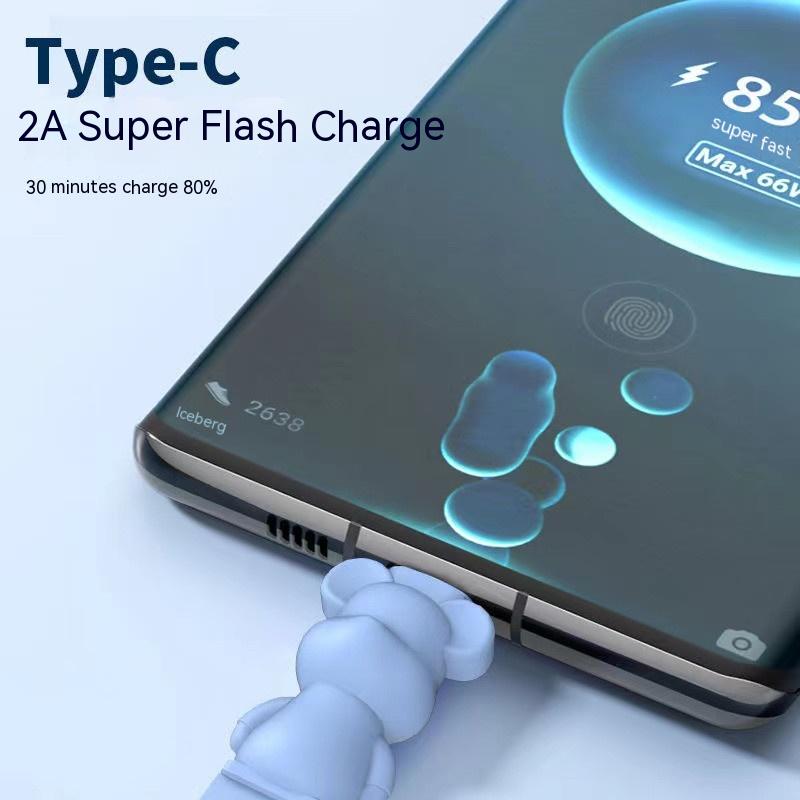 Silicone cartoon super fast charging mobile phone data cable for apple huawei charging cable android type-c