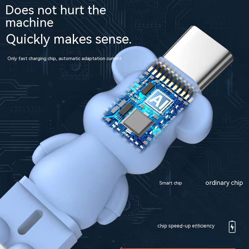 Silicone cartoon super fast charging mobile phone data cable for apple huawei charging cable android type-c