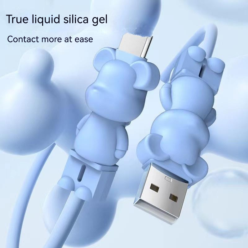 Silicone cartoon super fast charging mobile phone data cable for apple huawei charging cable android type-c