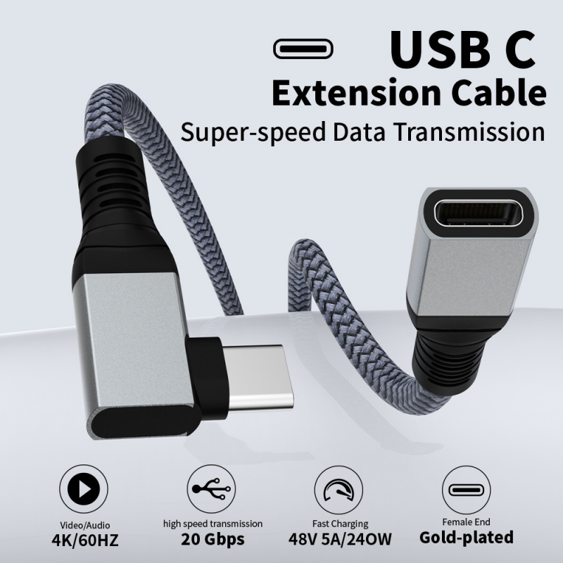 type-c extension cable male to female HD audio and video data cable 4K projection screen extension cable C TO C female adapter