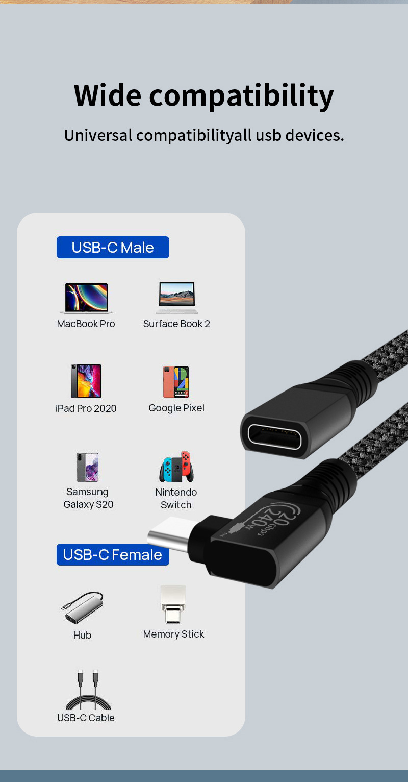 type-c extension cable male to female HD audio and video data cable 4K projection screen extension cable C TO C female adapter