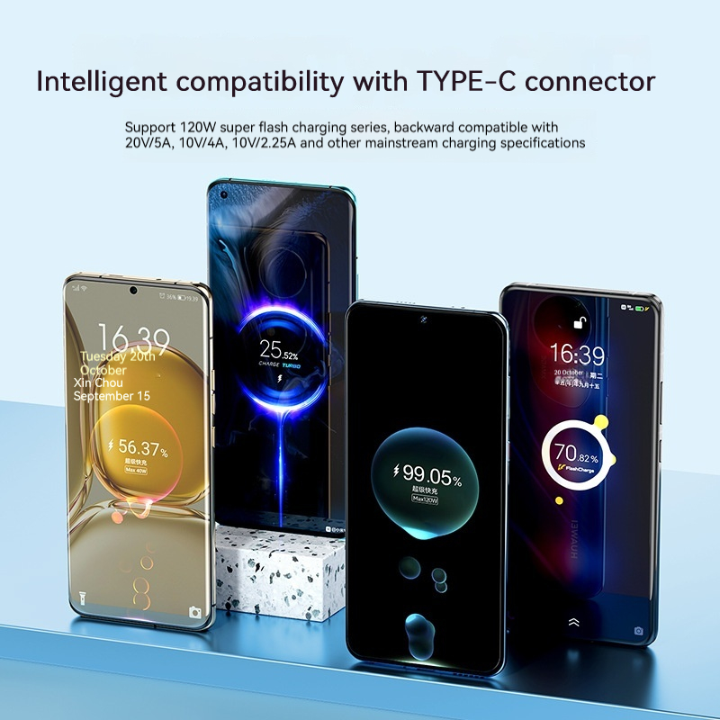TYPE C data cable super fast charging 120W for Huawei Honor Xiaomi metal head thickened USB charger cable
