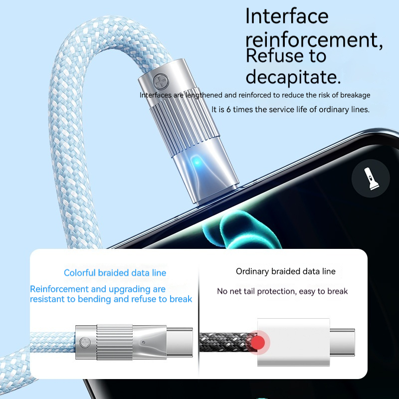 TYPE C data cable super fast charging 120W for Huawei Honor Xiaomi metal head thickened USB charger cable