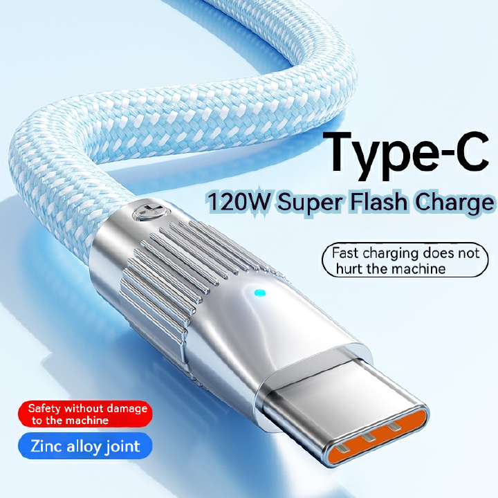 TYPE C data cable super fast charging 120W for Huawei Honor Xiaomi metal head thickened USB charger cable