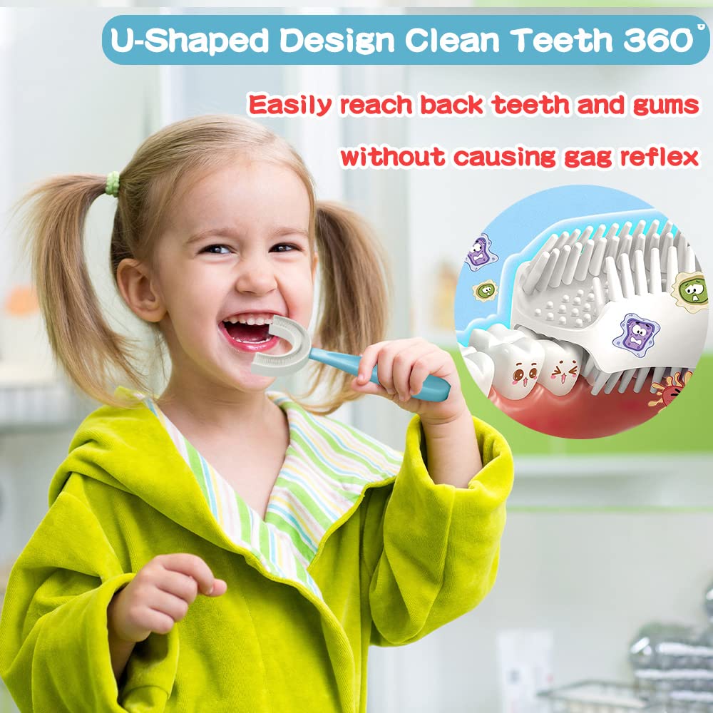 U-Shaped Toothbrush Kids 2 PCS - Toddler Toothbrush with Food Grade Soft Silicone Brush Head  Manual Whole Mouth Toothbrush for Kids Age 2-6  360° Oral Teeth Cleaning Design