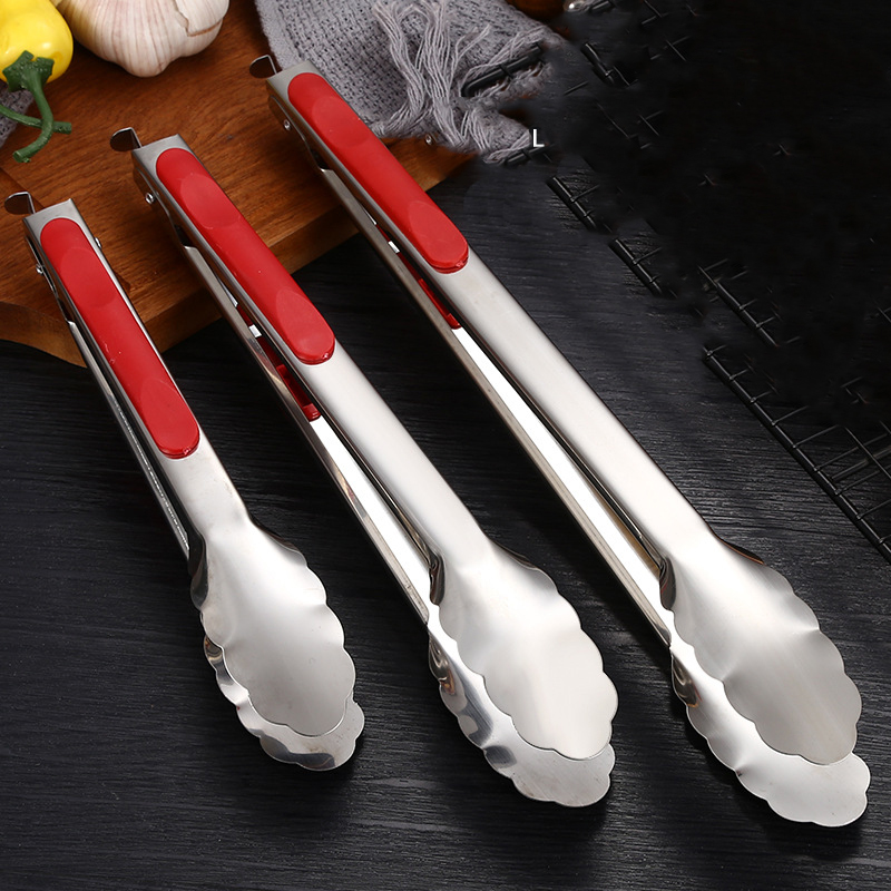 Stainless Steel Silicone Tongs for Cooking  Set of 1  Includes 12 Inch Locking Kitchen Tong Heat Resistant Tip Strong Grip for Meat  Perfect for Nonstick Pans and BBQ  Red