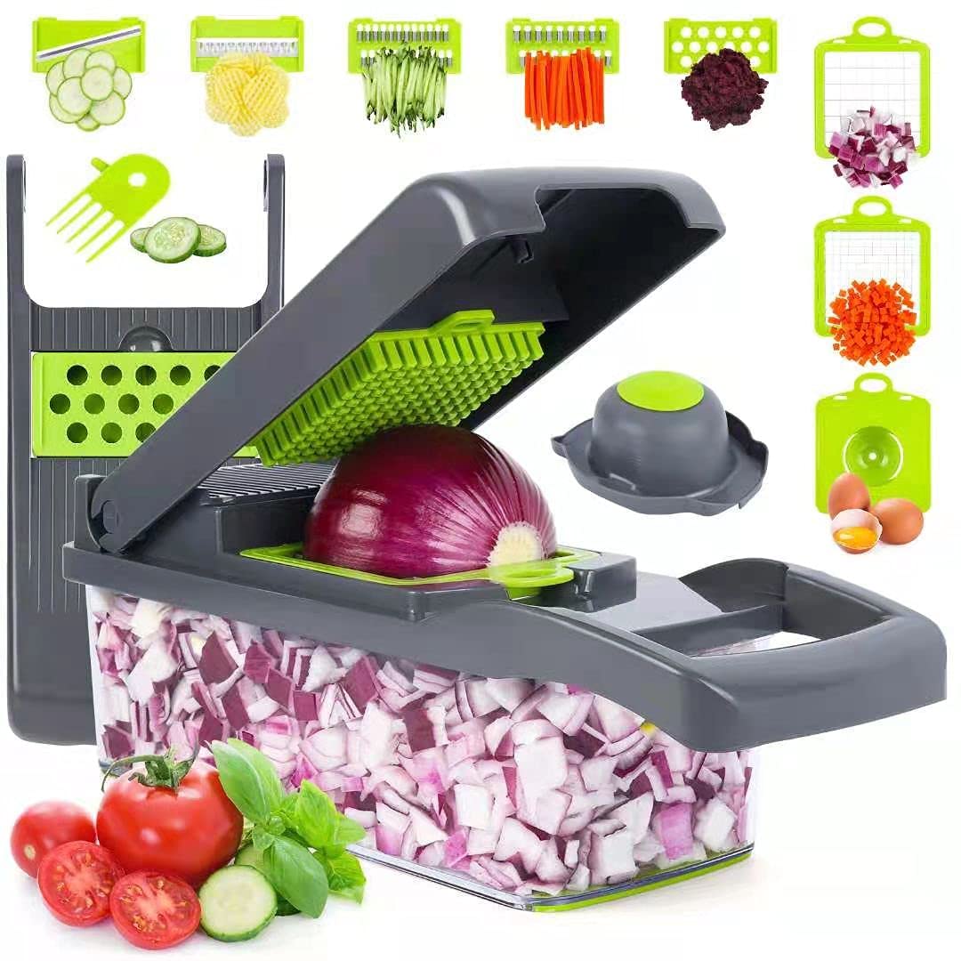 Vegetable Chopper Onion Chopper Mandolin Slicer Pro 13 in 1professional food Choppermultifunctional Vegetable Chopper and Slicer, Dicing Machine, AdjustableVegetable Cutter With Container(grey)