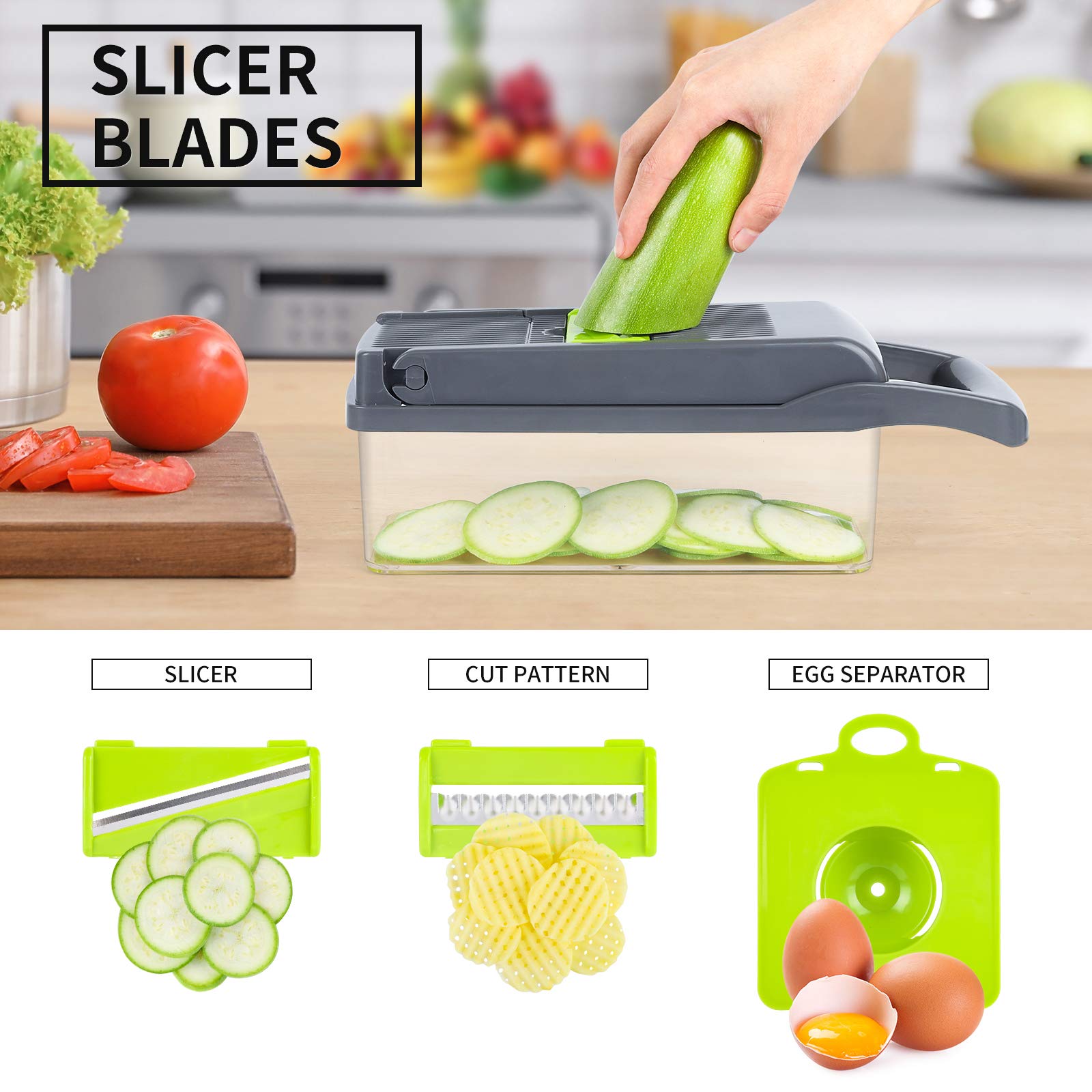 Vegetable Chopper Onion Chopper Mandolin Slicer Pro 13 in 1professional food Choppermultifunctional Vegetable Chopper and Slicer, Dicing Machine, AdjustableVegetable Cutter With Container(grey)