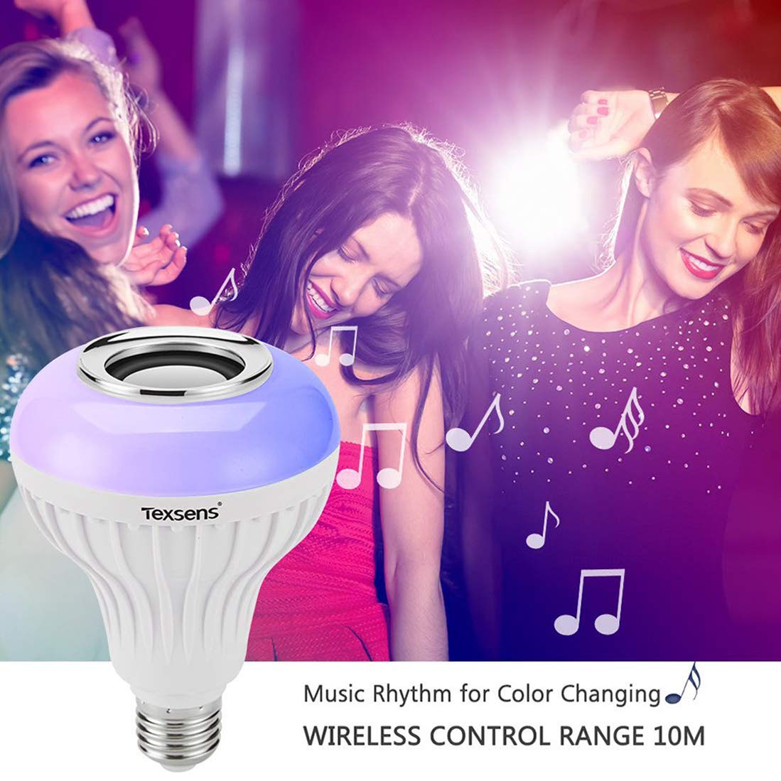 LED Light Bulb with Integrated Bluetooth Speaker  6W E26 RGB Changing Lamp Wireless Stereo Audio with 24 Keys Remote Control