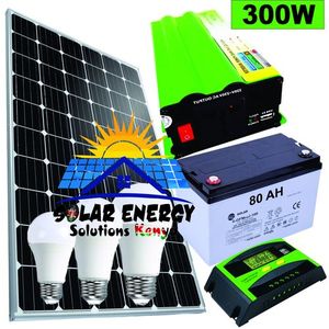 Sunnypex All Weathered 100 Watts Solar fullkit:100watts Panel+80ah Battery+10A Controller+300 Watts Inverter+exetnsion+ cable 10m+4 Bulbs Energy Saving