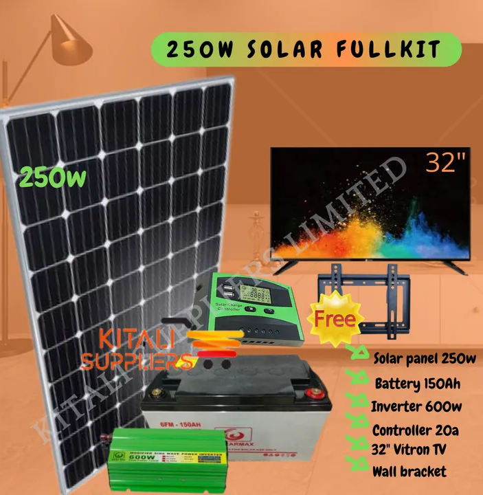 250W Solar Panel Monocrystalline (all Weather) Fullkit With 32inch TV