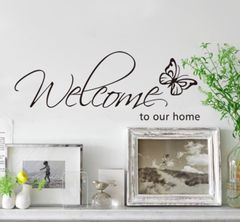 Welcome to Our Home English Butterfly Wall Sticker - PVC Material, Exquisite Design Black Welcome